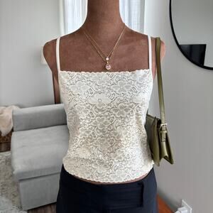 90s Vintage Eva Cervantes Cream Lace Square Neck Cami Tank Top Size Small